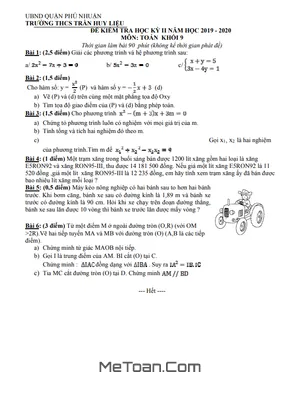 Đề kiểm tra học kỳ 2 Toán 9 năm 2019 - 2020 trường THCS Trần Huy Liệu - TP HCM