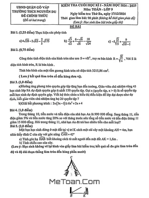 Đề thi học kì 1 Toán 9 năm 2024 - 2025 trường THCS Nguyễn Du - TP HCM