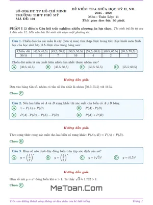 Đề Thi Giữa Kỳ 2 Toán 11 Năm 2025-2026 THPT Phú Mỹ, TP. HCM Có Đáp Án Chi Tiết