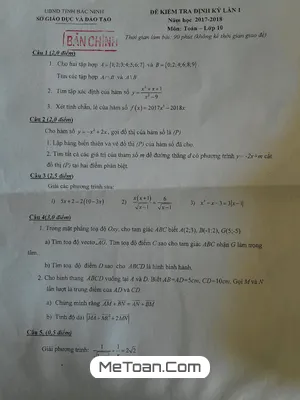 Đề thi Toán 10 định kỳ lần 1 năm 2017 - 2018 Sở GD&ĐT Bắc Ninh (có lời giải)