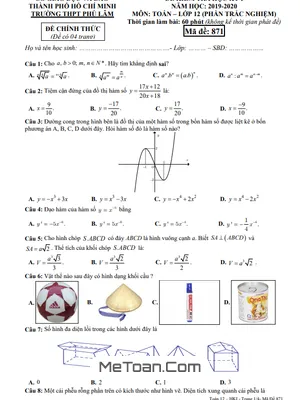 Đề thi HK1 Toán 12 năm 2019 - 2020 trường THPT Phú Lâm - TP HCM