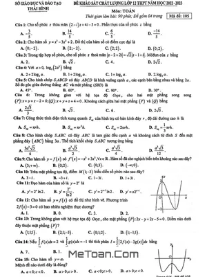 Đề khảo sát chất lượng Toán 12 năm 2022 – 2023 sở GD&ĐT Thái Bình