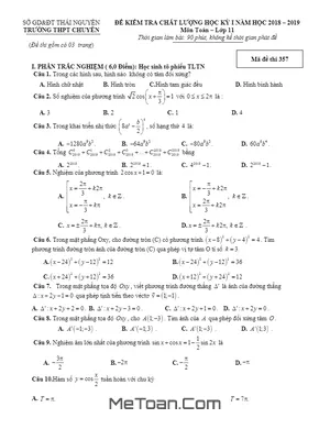 Đề thi học kỳ 1 Toán 11 năm học 2018 - 2019 trường THPT chuyên Thái Nguyên