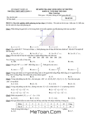 Đề Thi HSG Toán 10 Năm 2023-2024 Trường THPT Diễn Châu 3 - Nghệ An