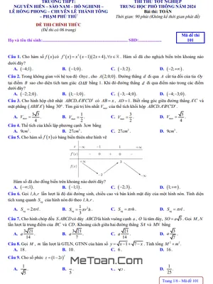Đề thi thử tốt nghiệp THPT 2024 môn Toán cụm trường THPT - Quảng Nam