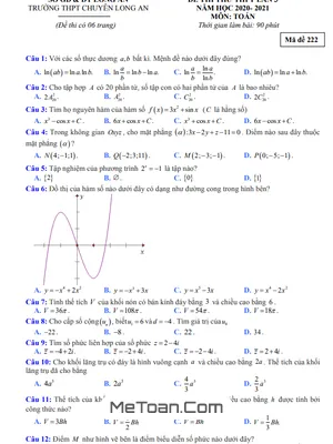 Đề thi thử THPT Quốc gia 2021 môn Toán lần 3 trường THPT chuyên Long An