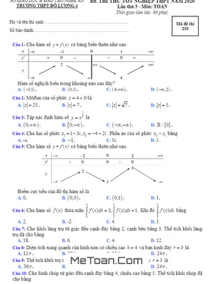Đề thi thử tốt nghiệp THPT 2020 môn Toán lần 3 trường Đô Lương 4 – Nghệ An