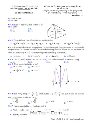 Đề thi thử Toán THPTQG 2019 lần 3 trường THPT TH Cao Nguyên – Đắk Lắk