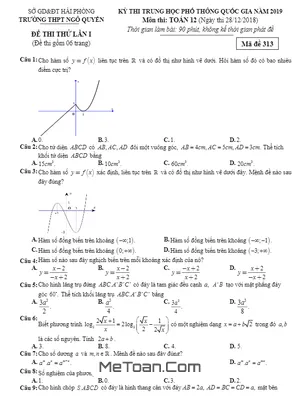Đề Thi Thử Toán THPT Quốc Gia 2019 Trường THPT Ngô Quyền – Hải Phòng Lần 1