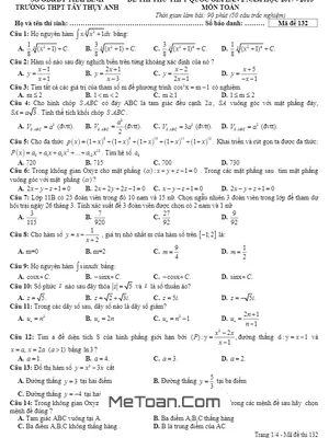 Đề thi thử Toán 2018 THPT Tây Thụy Anh – Thái Bình lần 2 (có đáp án)
