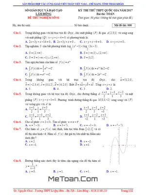 Đề thi thử THPT Quốc gia 2017 môn Toán - Sở GD&ĐT Lâm Đồng