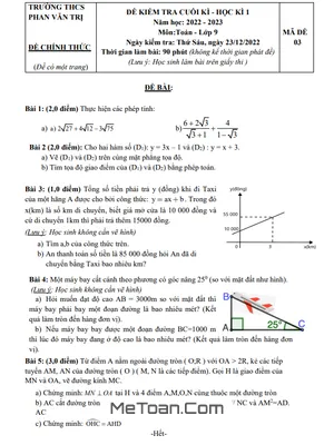 Đề Thi Cuối Kì 1 Toán 9 Năm 2022 - 2023 Trường THCS Phan Văn Trị - TP HCM
