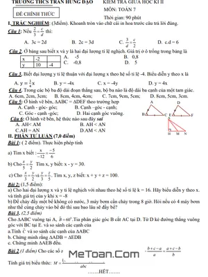 Đề thi giữa kì 2 Toán 7 năm 2023 - 2024 trường THCS Trần Hưng Đạo - BR VT