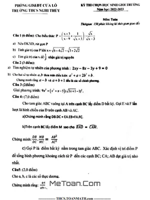 Đề thi học sinh giỏi Toán 9 năm 2022 - 2023 trường THCS Nghi Thủy - Nghệ An