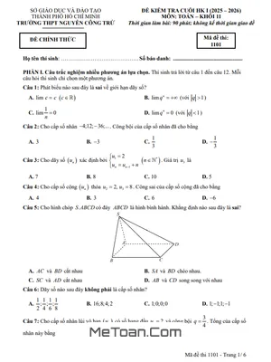 Đề thi cuối kỳ 1 Toán 11 năm 2025 – 2026 trường THPT Nguyễn Công Trứ – TP.HCM