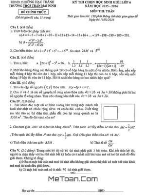 Đề Thi Chọn Học Sinh Giỏi Toán 6 Năm Học 2025-2026 Trường THCS Trần Mai Ninh, Thanh Hóa