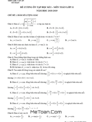 Đề Cương ôn Tập Học Kỳ 1 Toán 11 Năm 2018 - 2019 Trường THPT Chu Văn An - Hà Nội