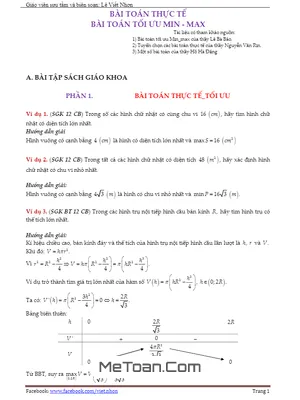 Tuyển Tập Bài Toán Thực Tế Và Tối Ưu Min - Max Trong Toán Học