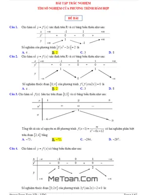 Bài Tập Trắc Nghiệm Tìm Số Nghiệm Của Phương Trình Hàm Hợp