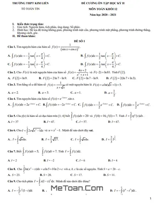 Đề Cương Ôn Tập HK2 Toán 12 Năm 2020 - 2021 Trường THPT Kim Liên - Hà Nội