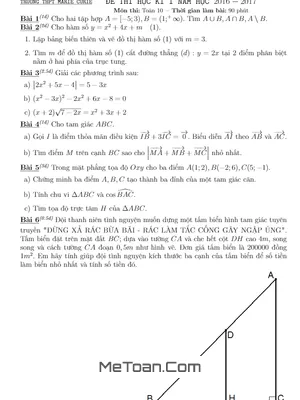 Đề thi HK1 Toán 10 năm 2016 - 2017 trường THPT Marie Curie - Hà Nội