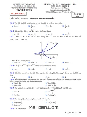 Đề thi HK1 Toán 12 năm 2019 - 2020 trường THPT Trần Hữu Trang - TP HCM