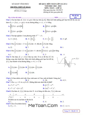 Đề KSCL Toán 12 lần 4 năm 2022 – 2023 trường THPT Lê Xoay – Vĩnh Phúc