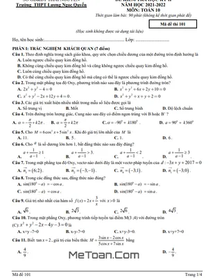 Đề học kỳ 2 Toán 10 năm 2021 – 2022 trường Lương Ngọc Quyến – Thái Nguyên