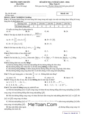 Đề Thi Cuối Kì 1 Toán 11 Năm 2023 - 2024 Trường THPT Chuyên Hạ Long - Quảng Ninh