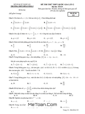 Đề thi thử THPT QG 2021 môn Toán lần 2 trường THPT Đô Lương 2 - Nghệ An