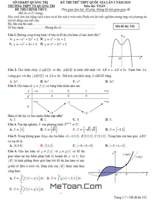 Đề thi thử THPTQG 2019 môn Toán lần 2 trường THPT Thị xã Quảng Trị