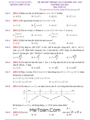 Đề thi thử Toán THPT Quốc gia lần 1 năm 2019 trường THPT Tứ Kỳ – Hải Dương
