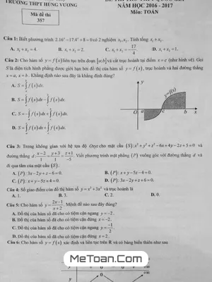 Đề Thi Thử THPT Quốc Gia 2017 Môn Toán Trường THPT Hùng Vương – Phú Thọ