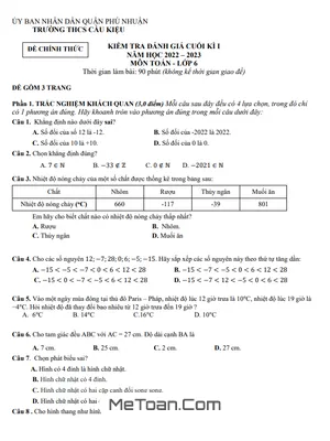 Đề Thi Cuối Kì 1 Toán Lớp 6 Năm 2022 - 2023 Trường THCS Cầu Kiệu - TP.HCM