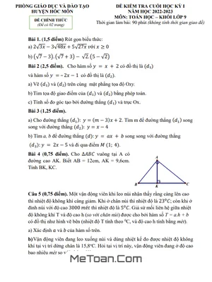 Đề thi học kì 1 Toán 9 năm 2022 - 2023 phòng GD&ĐT Hóc Môn - TP HCM