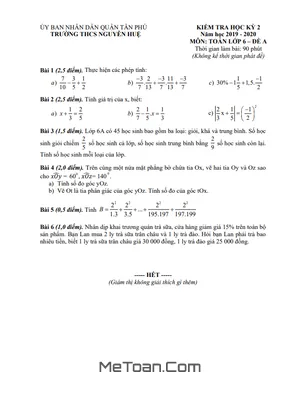 Đề Thi Học Kì 2 Toán Lớp 6 Năm 2019 - 2020 Trường THCS Nguyễn Huệ - TP.HCM