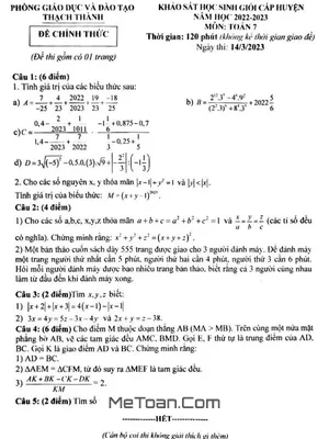 Đề HSG huyện Toán 7 năm 2022 - 2023 phòng GD&ĐT Thạch Thành - Thanh Hóa