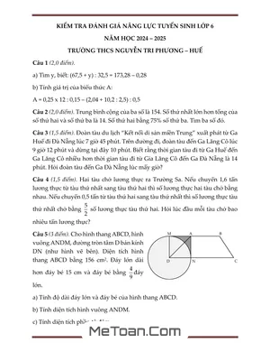 Đề Thi Tuyển Sinh Vào Lớp 6 Trường THCS Nguyễn Tri Phương TP Huế 2024 Môn Toán