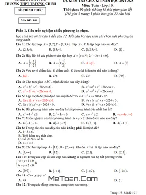 Đề giữa kì 1 Toán 10 năm 2024 - 2025 trường THPT Trường Chinh - Kon Tum