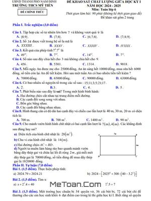 Đề thi giữa kỳ 1 Toán 6 năm 2024 - 2025 trường THCS Mỹ Tiến - Nam Định