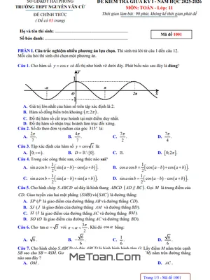 Đề Thi Giữa Học Kỳ 1 Môn Toán Lớp 11 Năm Học 2025 - 2026 Trường THPT Nguyễn Văn Cừ, Hải Phòng (Kèm Đáp Án Chi Tiết)