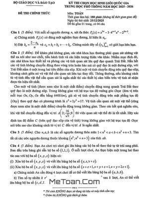 Đề thi chọn học sinh giỏi (HSG) Quốc gia môn Toán THPT năm học 2025 - 2026