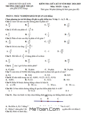 Đề Thi Giữa Học Kỳ 2 Toán 6 Năm 2024 – 2025 Trường THCS Quế Thuận – Quảng Nam
