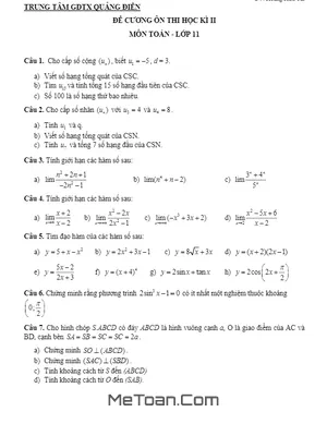 Đề Cương Ôn Thi HK2 Môn Toán Lớp 11 GDTX Quảng Điền 2023