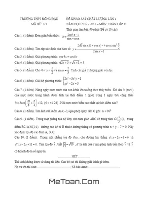 Đề khảo sát chất lượng Toán 11 lần 1 năm 2017-2018 trường THPT Đồng Đậu - Vĩnh Phúc (có lời giải)