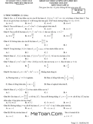 Đề KSCL Giữa Kì 1 Toán 12 Năm 2018 - 2019 Trường THPT Bùi Thị Xuân - TT. Huế