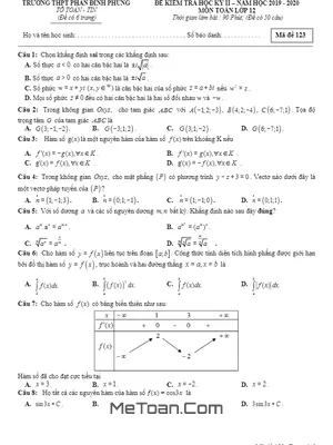 Đề thi học kì 2 Toán 12 năm 2019 – 2020 trường THPT Phan Đình Phùng – Hà Nội