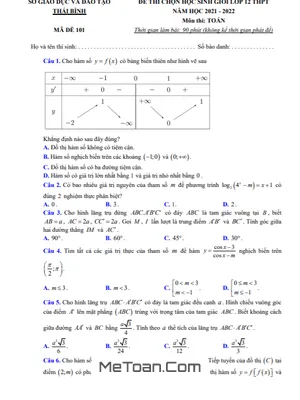 Đề thi học sinh giỏi Toán 12 THPT năm 2021 - 2022 sở GD&ĐT Thái Bình