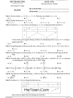Đề thi thử tốt nghiệp THPT 2024 môn Toán lần 1 liên trường THPT - Ninh Bình