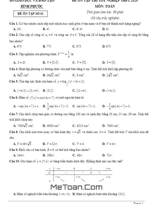 Bộ Đề Ôn Tập Thi Tốt Nghiệp THPT 2020 Môn Toán Sở GD&ĐT Bình Phước